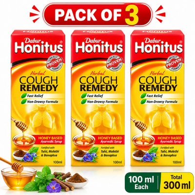 Dabur Honitus Herbal Syrup 100ml Pack of 3 Honey Based Ayurvedic Formula