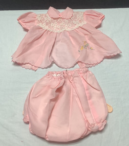 Vintage Baby Girl Pink Embroidered Lace Baby Matching Set Dress Bloomers doll