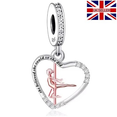 925 Silber ''Sie glaubte sie konnte'' Pole Dance Charm in Geschenkbox