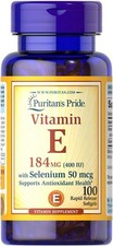 Puritan's Pride Vitamin E 184mg 400 IU with Selenium 50mcg, Vitamin...