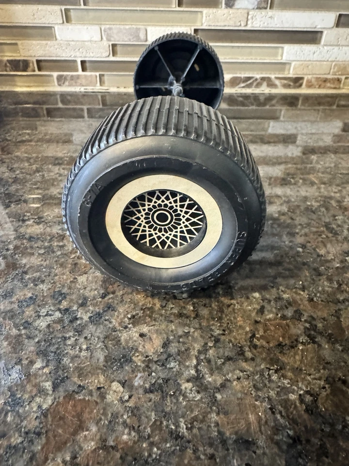 Vtg 1981 Barbie heart Family Convertible Wheel Tire Replacement 2 Tires And Bar - Image 3 of 4