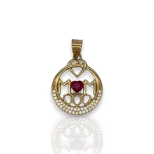 Heart "Mom" Cz Pendant - 14K Yellow Gold