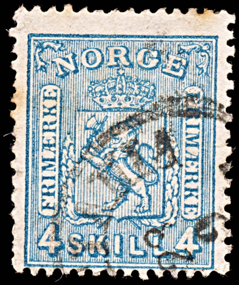 6594 Norway SG27 4sk Blue 1868. Mi14b Used. C£14 — 第 3/4 张图片