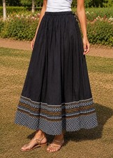 BRONZ Boho Maxi Skirt M 100 Cotton Adjustable Waist Festival Cottagecore Folk