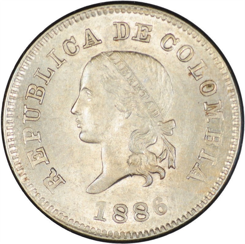 Colombia 1886 5 Centavos LUSTROUS UNC