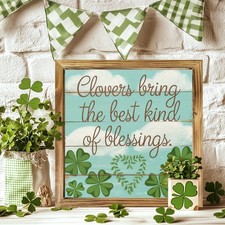 St. Patrick's Day Framed Wood Sign Clovers Bring The Best Blessings Rustic Decor