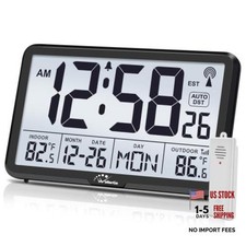 Atomic Clock with Backlit, Indoor Outdoor Temp, Battery Operated