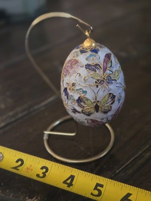 Vintage Midwest of Cannon Falls Cloisonné Enamel Butterfly Egg with Brass...