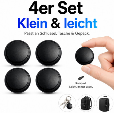 4er Tracker Set für Apple Wo ist Koffer Gepäck Schlüssel Finder Bluetooth Schwar
