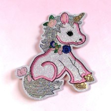UNICORN GLITTER  SO CUTE  BIG IRON ON /SEW ON Patch ONE FREE STICKER SEE PIC