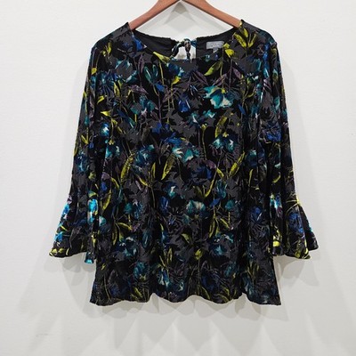 The Limited Womens Velvet Burnout Top Plus 1X Black Fairy Grunge Festival Glam