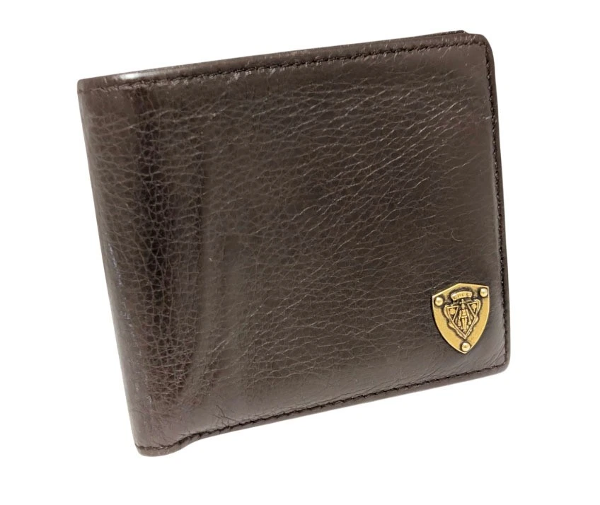 Gucci Portafoglio Bif Uomo Pelle Marrone Crest Cappotto Scuro