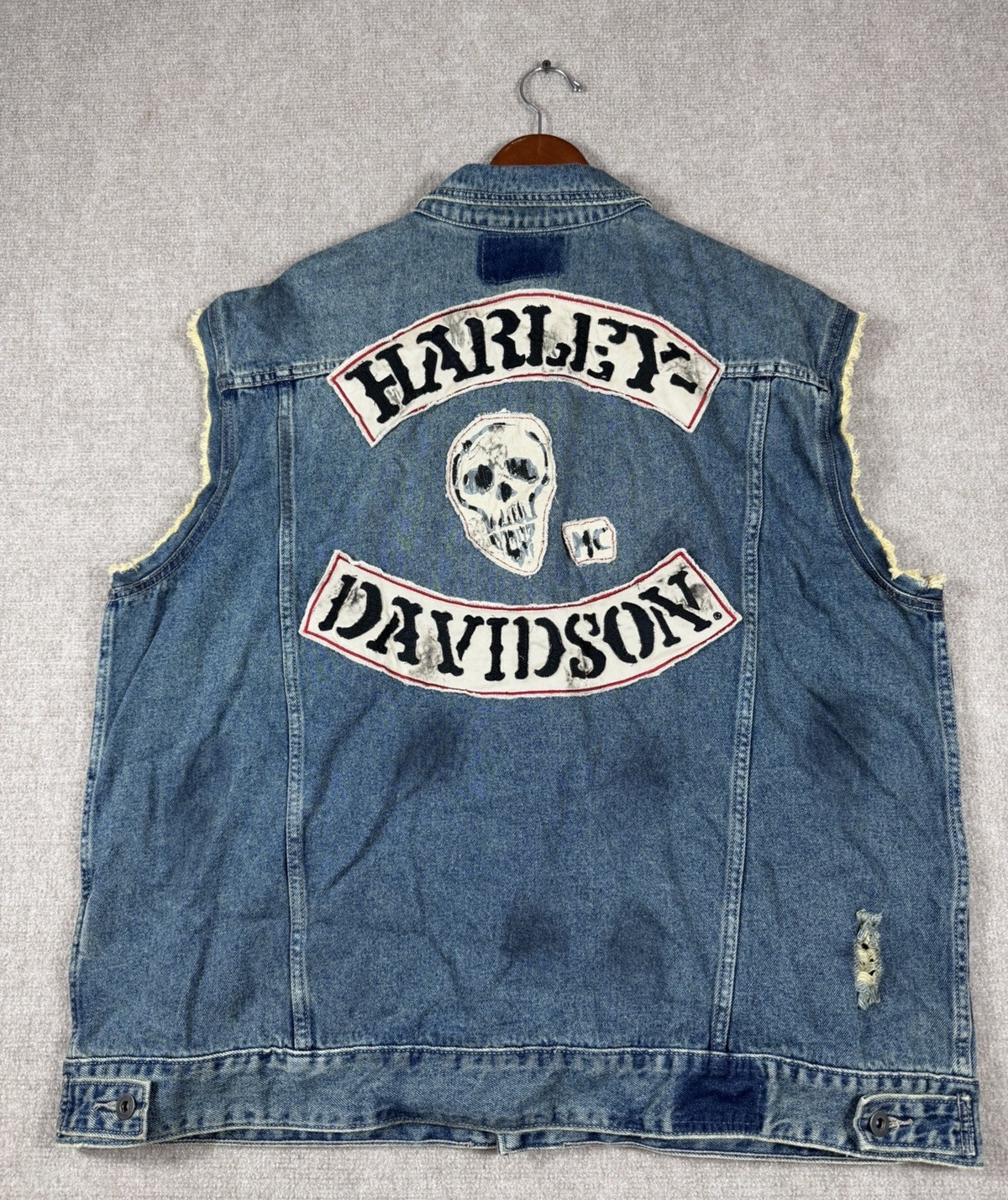 Harley Davidson 2XL Men's Recalled VTG DENIM Skull Motorcycle Vest 96476-15VM image 2