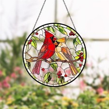 Cardinals Stained Glass Suncatcher, Red Bird Window Hanging, Gift for Cardinal