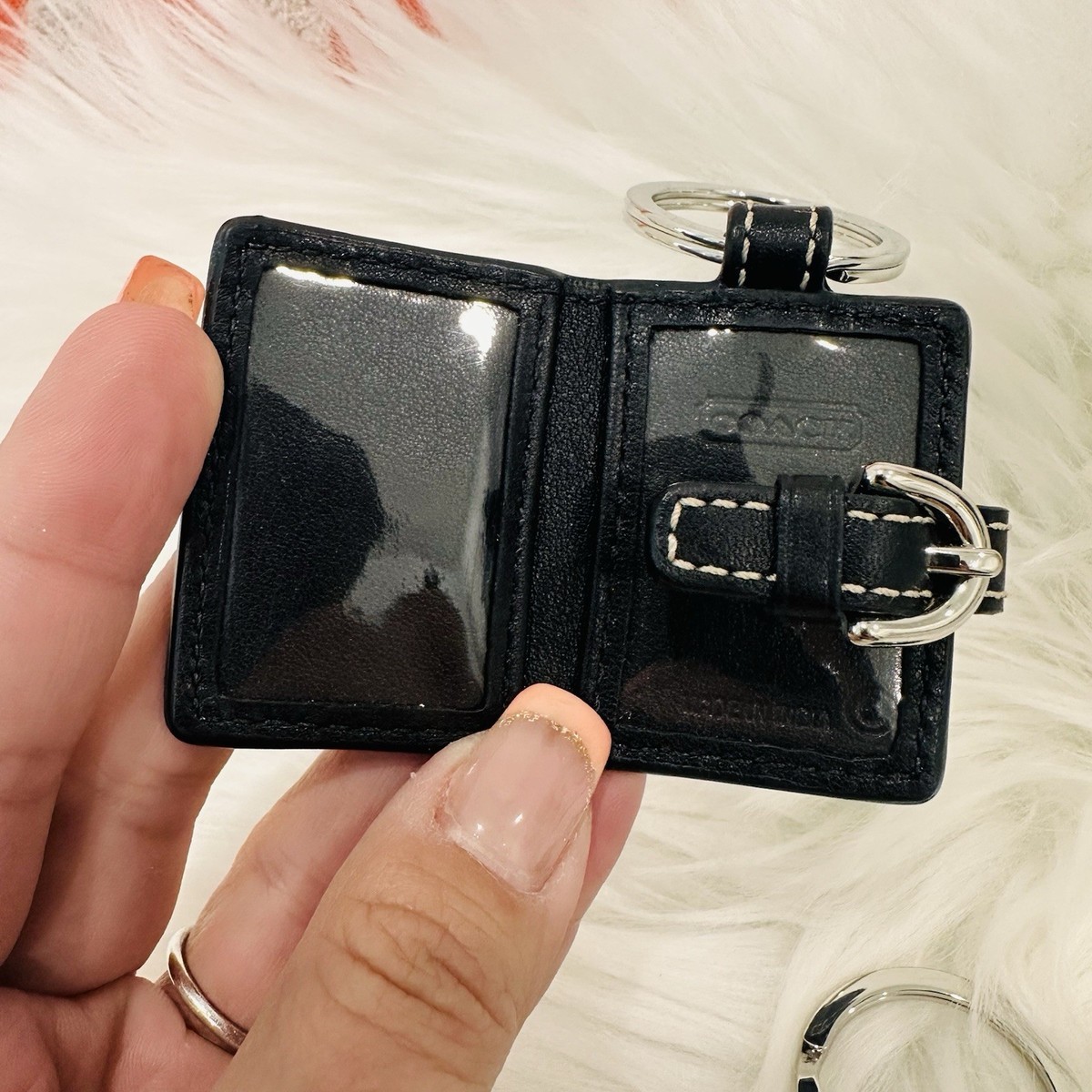 NEW ✨ COACH Vintage BLACK LEATHER MINI PHOTO KEYCHAIN KEY FOB