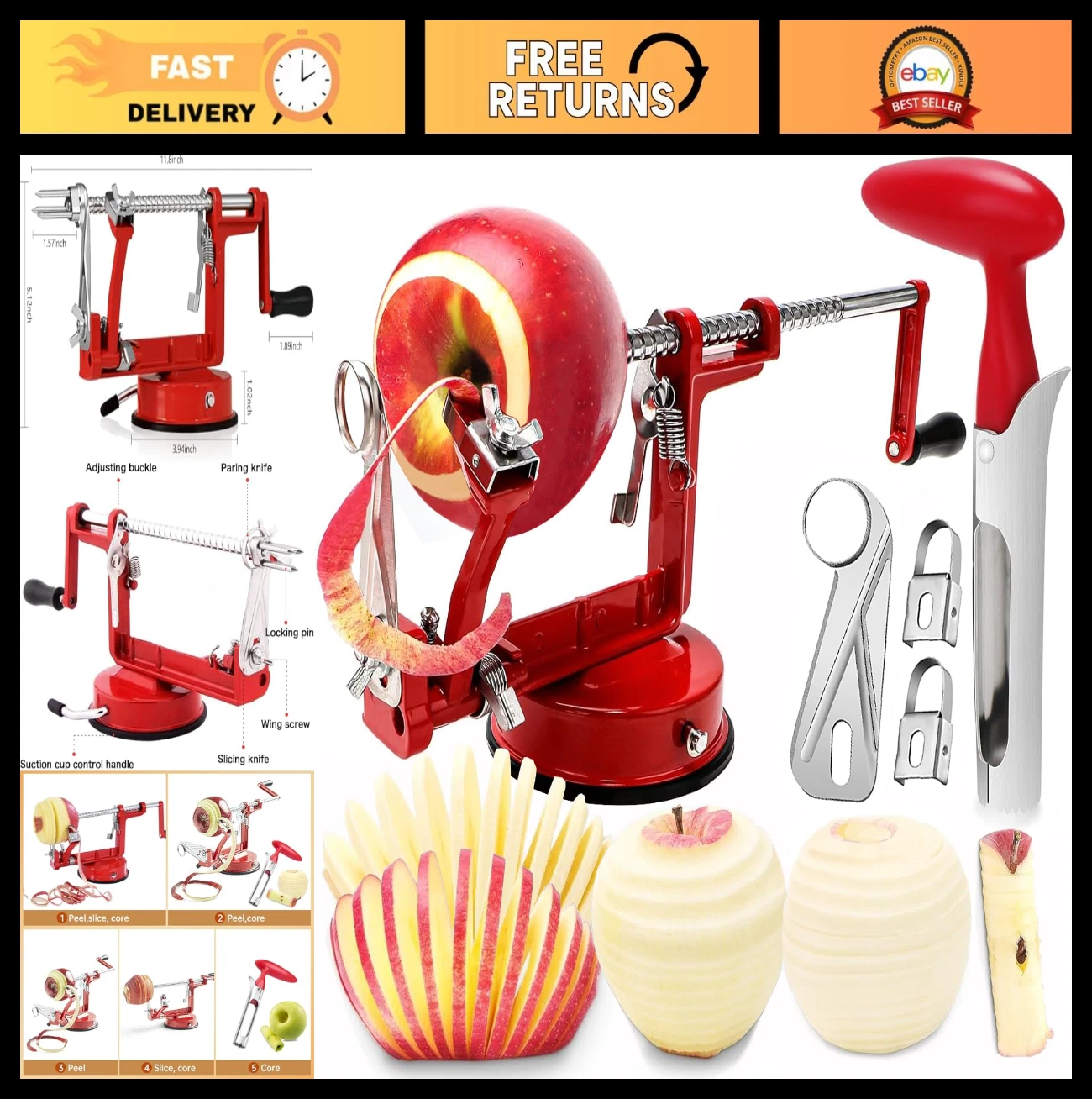 5-in-1 Apple Peeler Slicer Corer with Stainless Steel Blades & Suction Base
Opens in a new window or