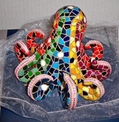 Mosaic Octopus Figurine Barcino Design Multi-Colored Hand Painted NEW W/BOX