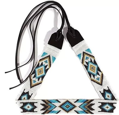 Handmade Beaded Hatband Tribal Southwestern Native-Style Cow Rodeo Hat Band