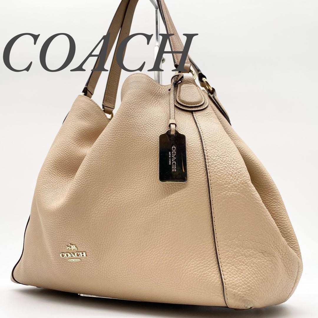 Coach Edie Leather Shoulder Bag in Beige Authentic Pre-Owned Women's Handbag