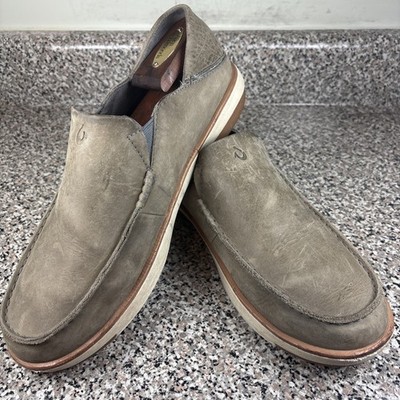 OluKai Kalia Men s Tan Nubuck Leather Loafers Slip On Shoes US 12 EU 45 VGUC