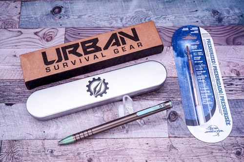 Urban Survival Gear TiScribe Pen Full Size V1, Ti Bolt Action Pen, Brz & Grn Ano