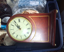 Brown Wood Mantel/Shelf Clock Analog Roman Numeral Dial Rectangular