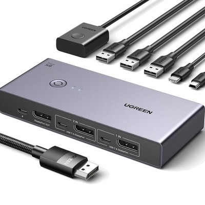 Displayport KVM Switch 8K@60Hz inklusive Kabel, 4 USB 3.0 Ports, kompatibel m...