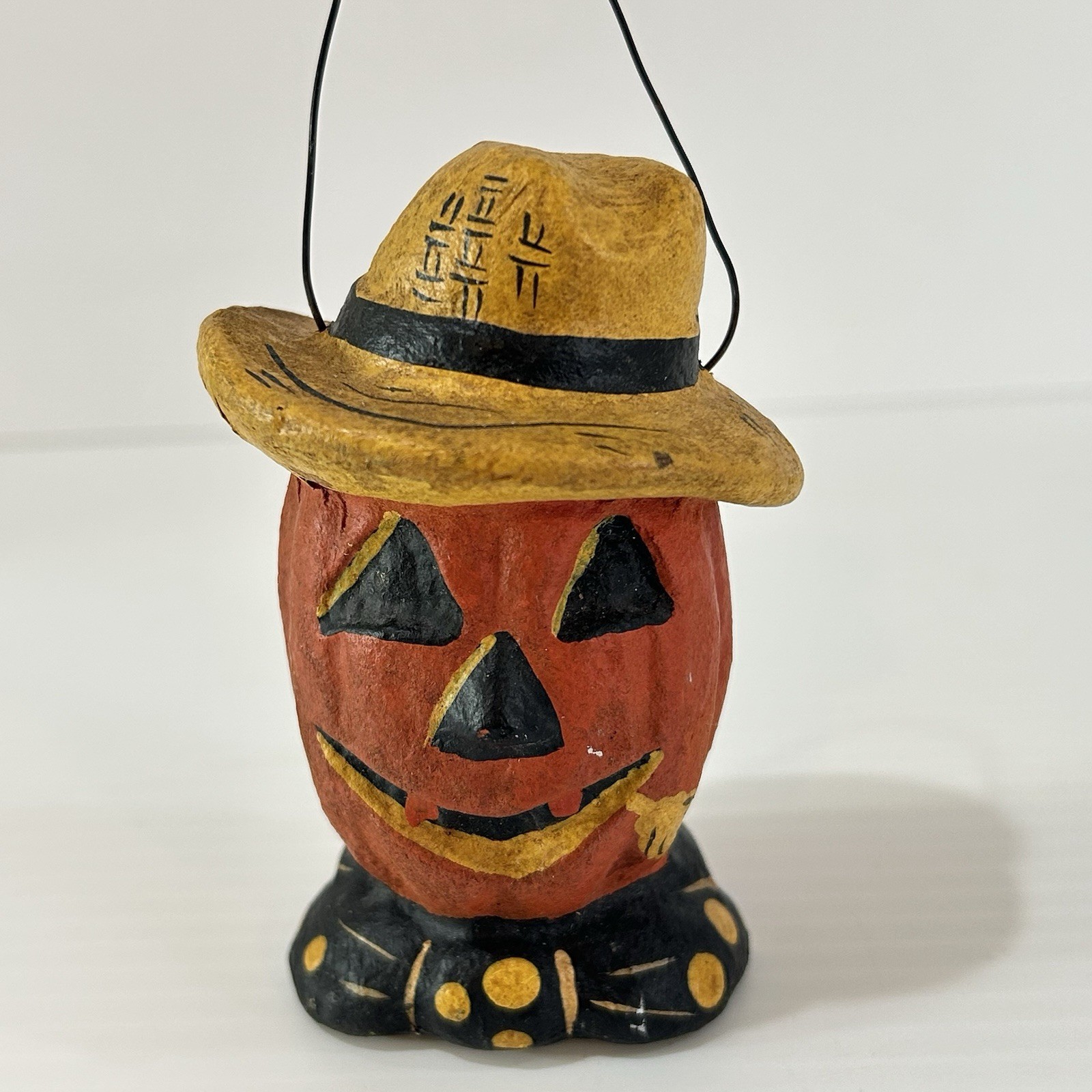 Vintage Inspired Scarecrow Pumpkin Candy Pail Bucket Jack-O-Lantern Paper Mache