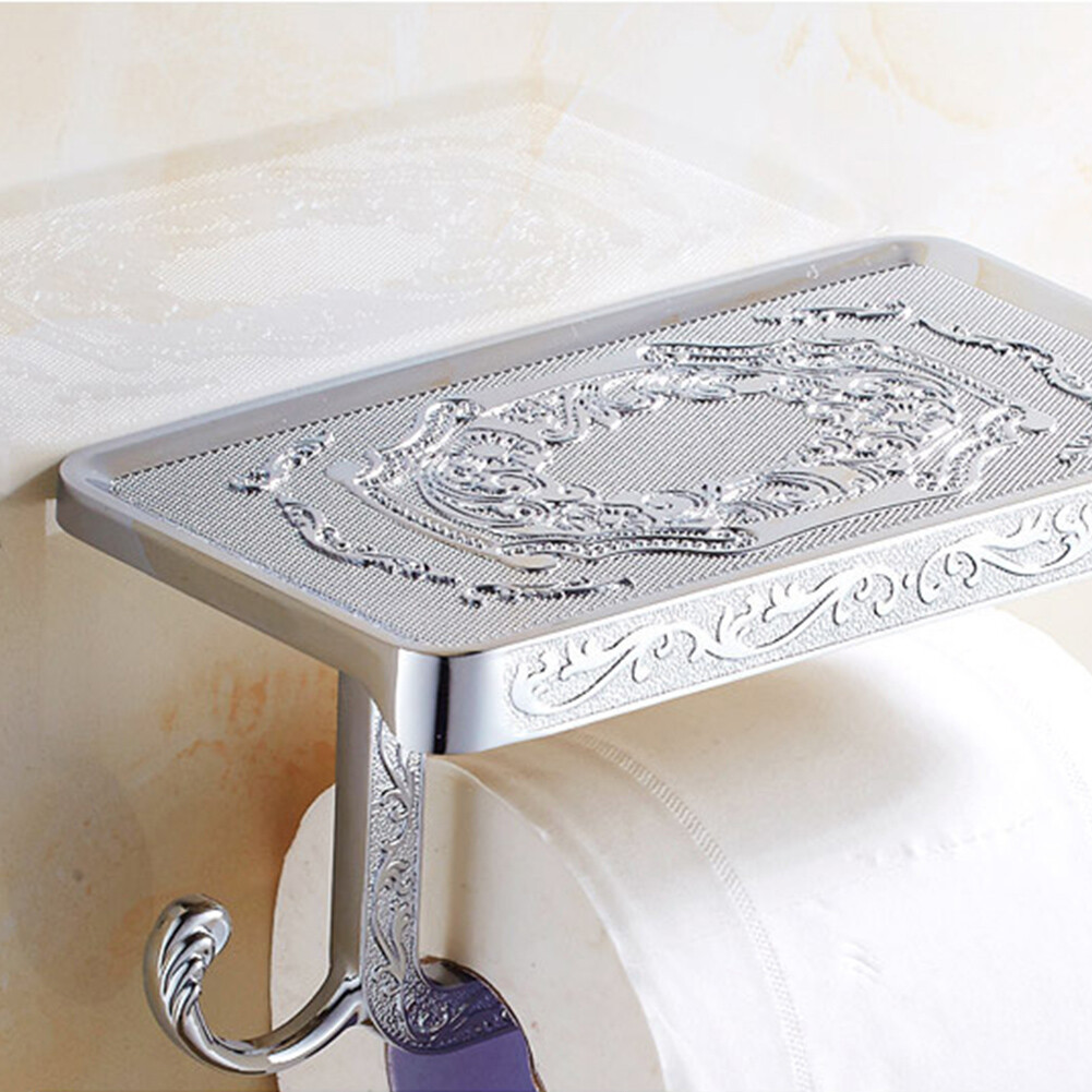 Tissue Wall Mounted Zinc Alloy Storage With Phone Shelf Toilet Paper ...
