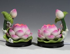 LED Buddhism Porcelain Lamp Buddha Table Desk Altar Lotus Statue Light