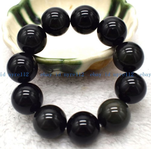 Huge 20mm Multicolor Obsidian Gemstone Round Beads Elastic Bracelet Jewelry 7.5" - Picture 2 of 4