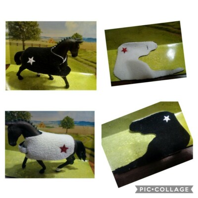 Schwarz , weiße Wendedecke,   Pferdedecke für zum Beispiel Schleich Pferde, 