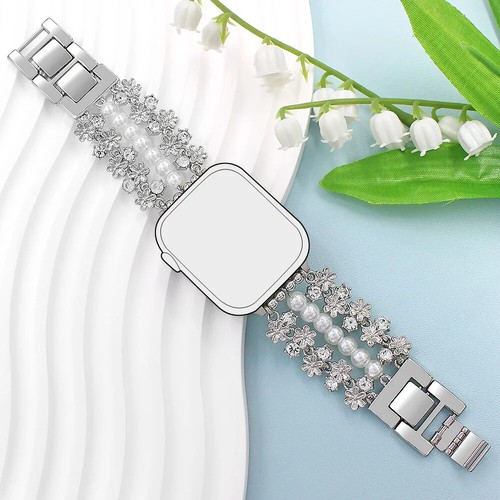 Brazalete de aleación de joyería de perlas para correa de reloj Apple 42 mm 46 mm 49 mm 40 44 45 mm - Imagen 6 de 13