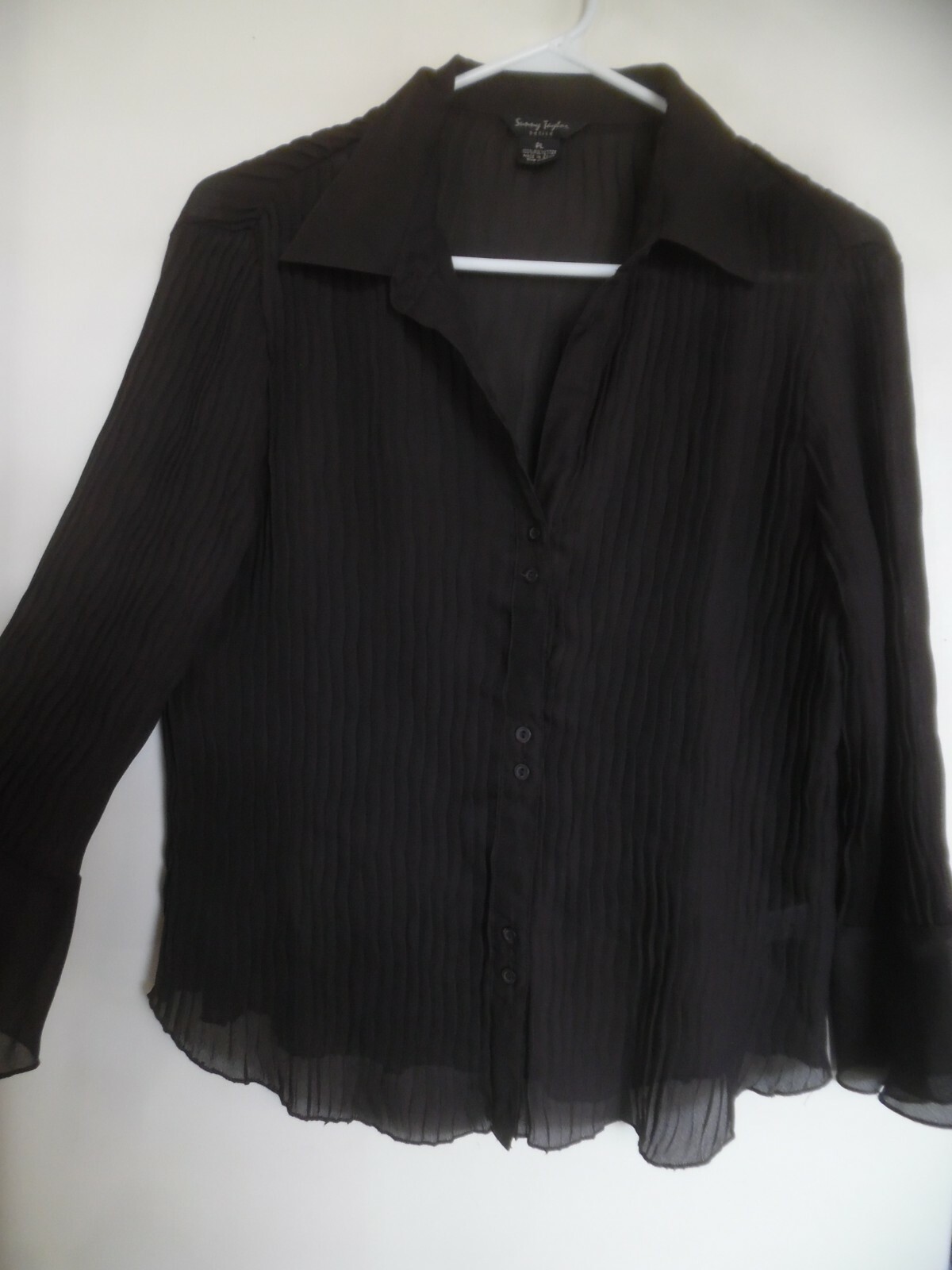 Sunny Taylor Womens Brown Sheer Accordion Shirt Top Blouse  Sz PL