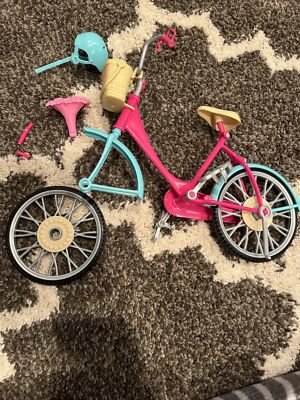Barbie Bicycle With Basket Of Flowers And Helmut Broken