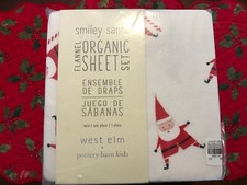 NWT Pottery Barn Kids West Elm ModernSmiley Santa ORGANIC FLANNEL Twin Sheet Set