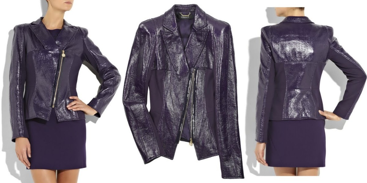 Versace Sexy Jacket Patent Leather Sz 2 XS NEW Purple Shiny Gold 