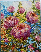 ORIGINAL OIL Painting ROSES FLOWERS  impasto 10"x 8" by Olga Diduh.