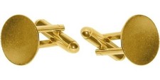 6 GOLD Plated CUFF LINKS Blank 15mm Pad Glue Beads/ Findings 3 Pairs CuffLinks
