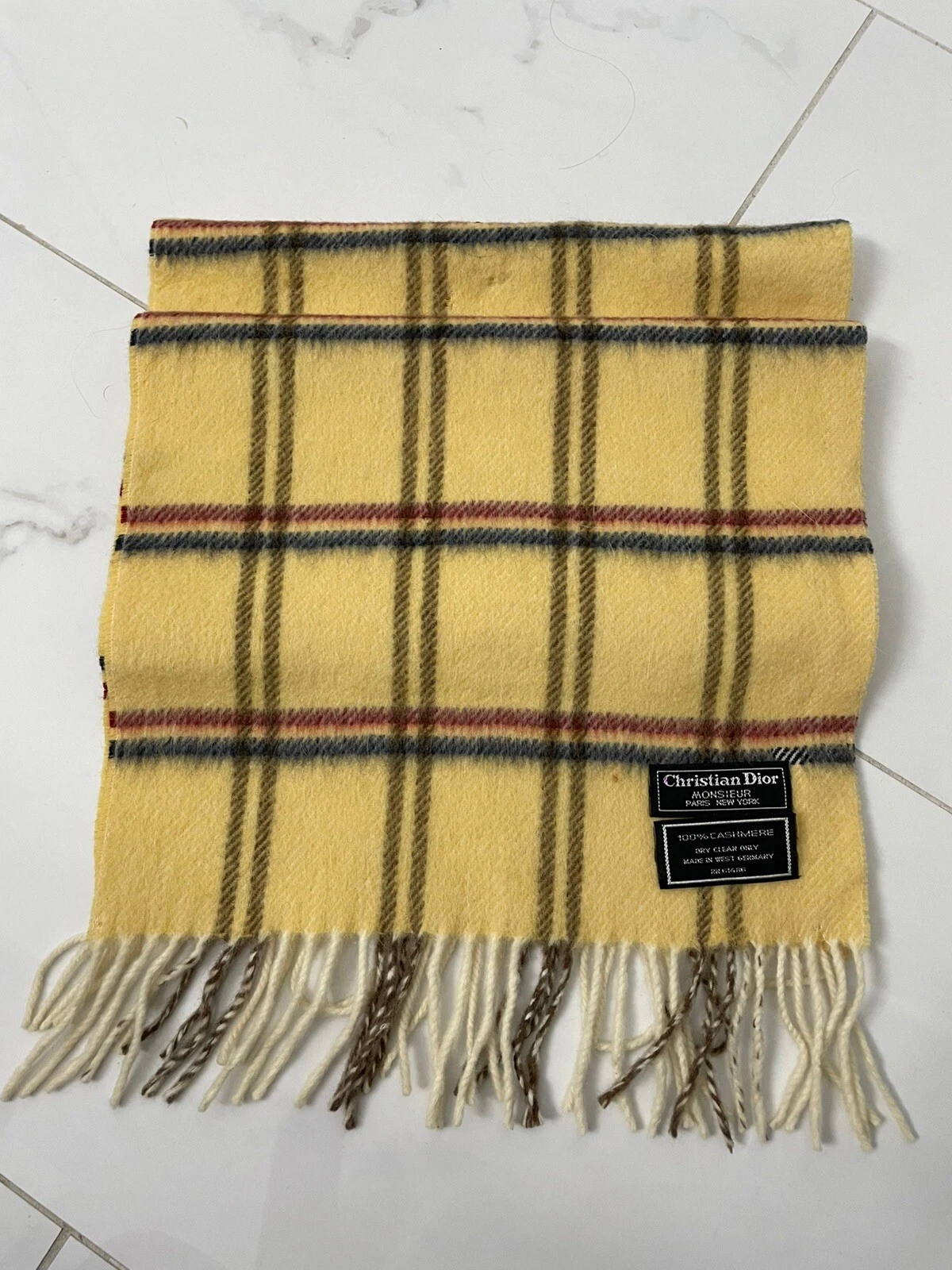 Foulard vintage DIOR Monsieur pur cachemire jaune