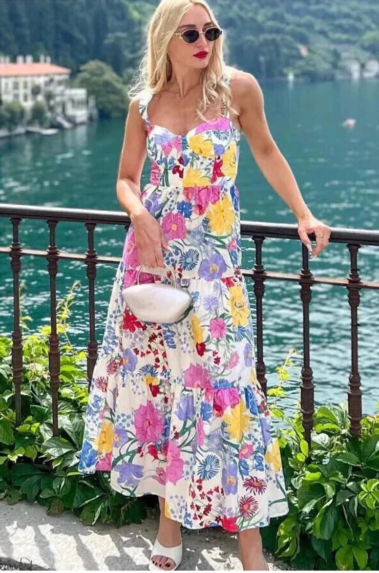 Zara Floral Strappy Midi Dress Multicolor Size S 3540/271 NWT