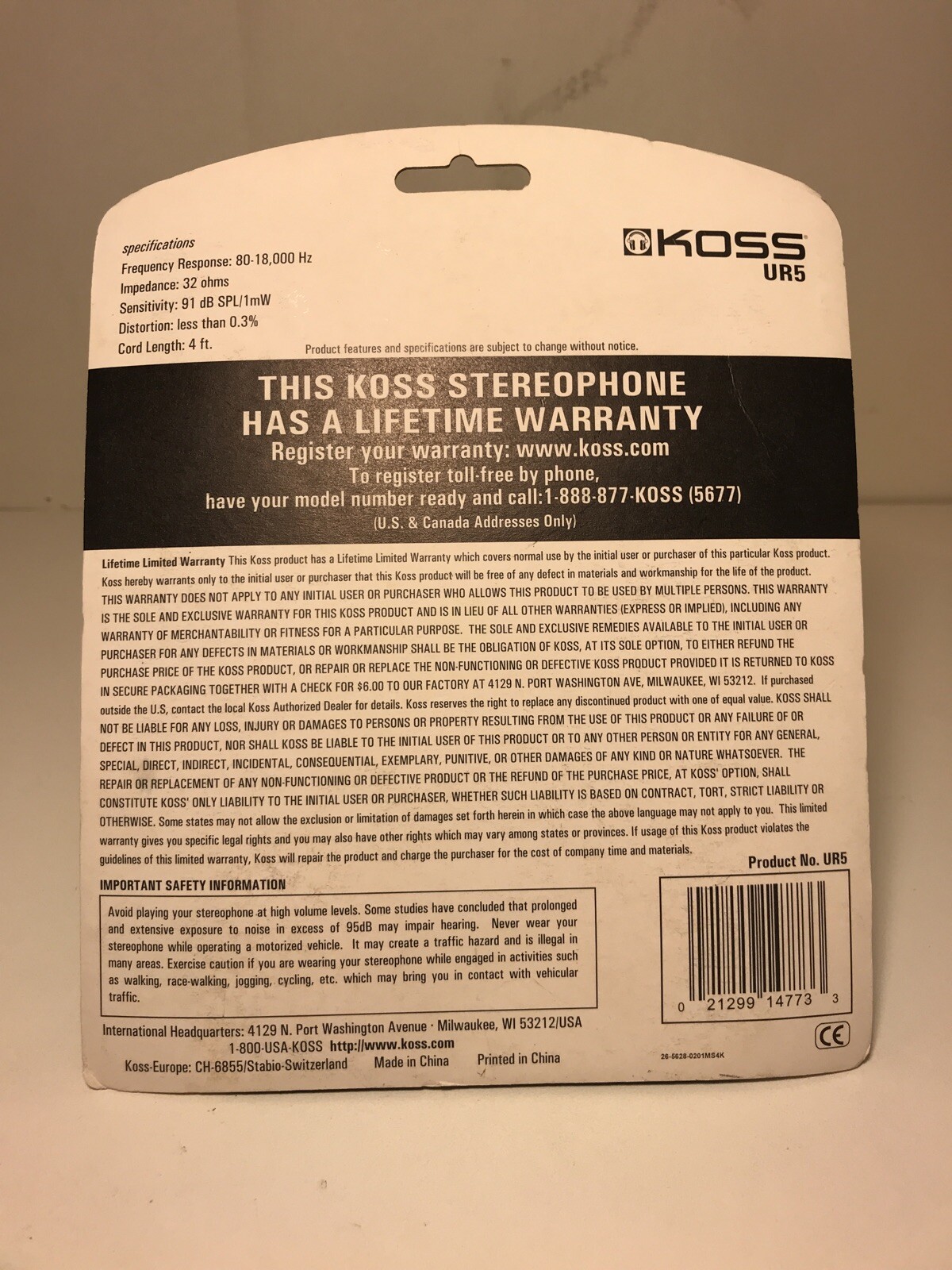 KOSS UR5 Stereo Headphones With Ear Cushions NEW eBay