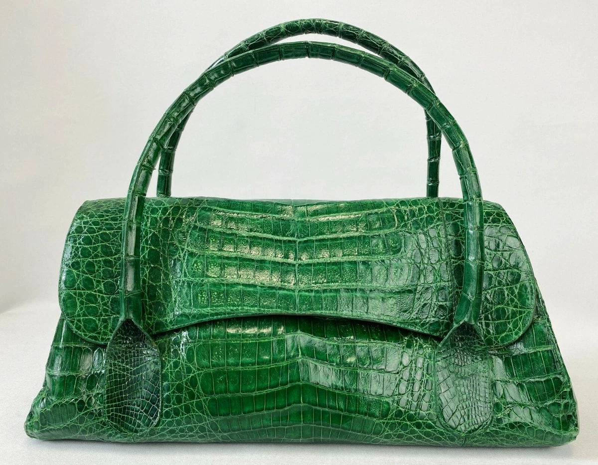 Nancy Gonzalez Medium Handbag Satchel Green Crocodile Magnetic Flap