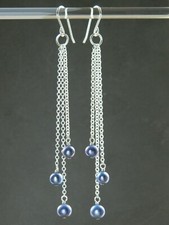Alex Polizzi Style Long Earrings ~ Peacock Blue Freshwater Pearls & 925 Silver