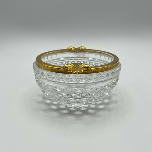 Vintage Heavy Glass Bowl With Gold Band Adorned With Leaves - Picture 2 of 10