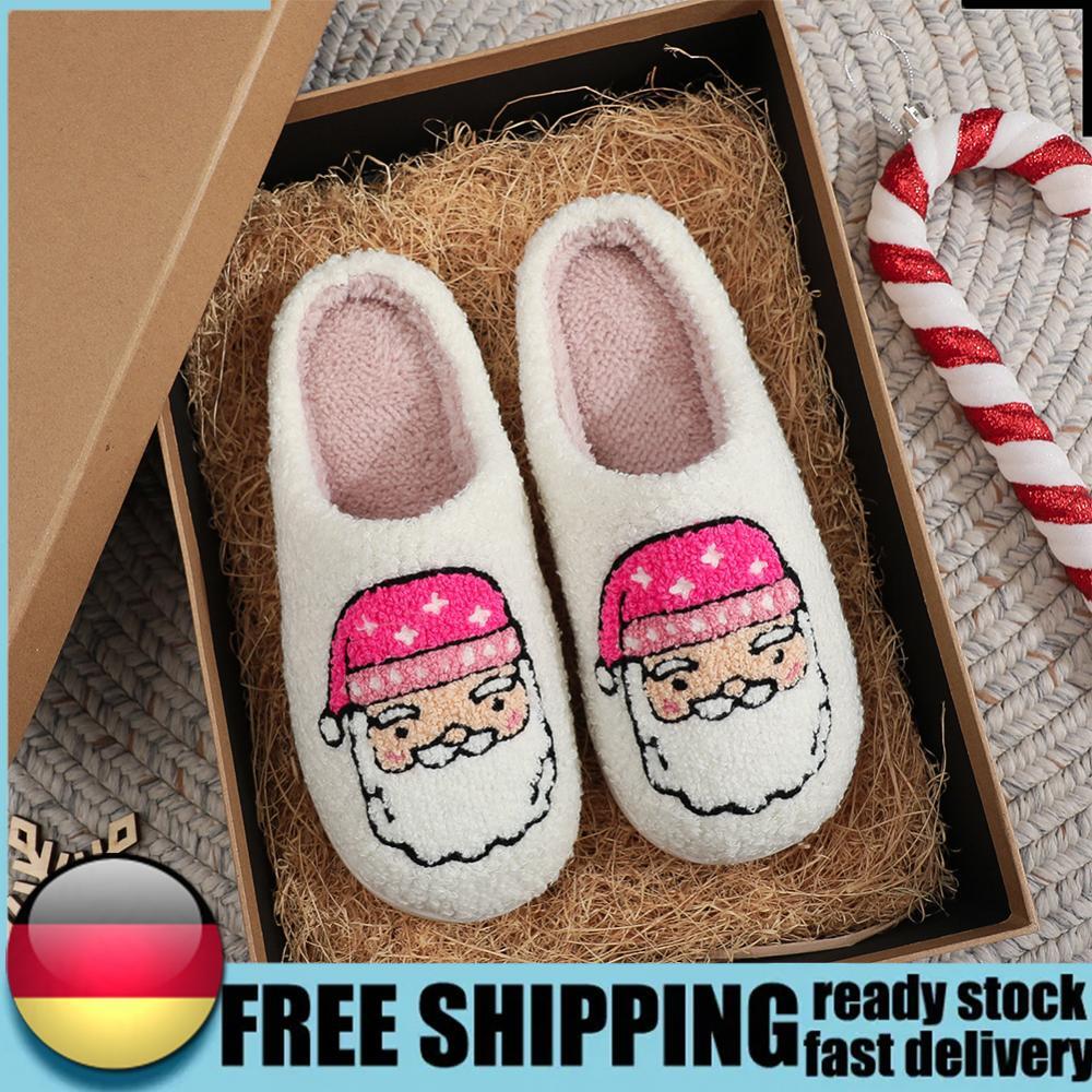 APL Christmas Santa Claus Slippers Cute Furry Slippers Anti Slip for Indoor Bedroom