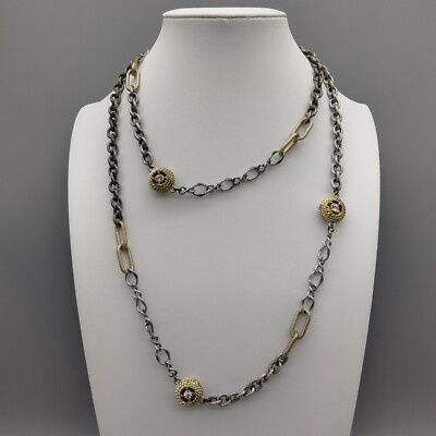 Ann Taylor Loft Gold Silver Tone Rhinestone Necklace Vintage Sophisticated 36''