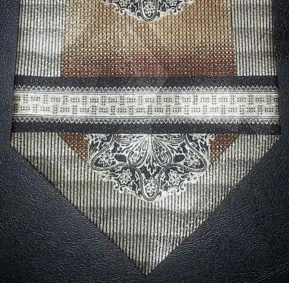 Savvy Corbata Rayas Flor Pilar Diseño Marrón Blanco Tostado Gris Nuevo en Caja t1056 Foto 2 de 4