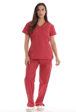Just Love Women's Scrub Set XL Top Pants RED Short Sleeve Tie Back Pockets Mock