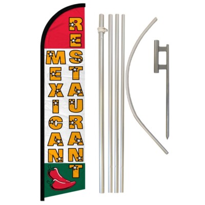 Mexican Restaurant Windless Banner Swooper Advertising Flag Pole Kit Restaurant